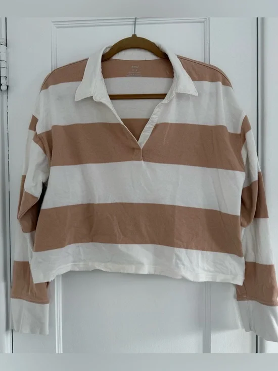 Aerie Sporty Prep Rugby Polo Crop Sz M - Picture 1 of 4